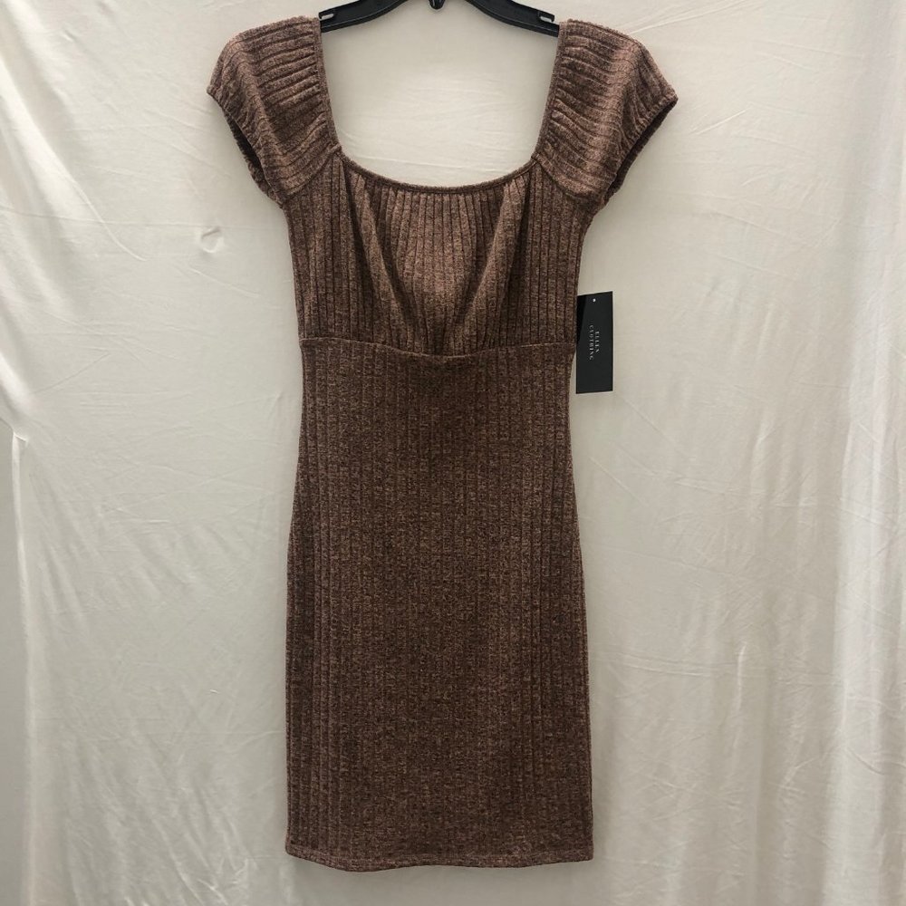 Publik mauve ribbed off shoulder dress